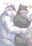  &lt;3 2018 anthro balls belly blush canid canine canis duo eyes_closed hi_res hug hugging_from_behind humanoid_hands male male/male mammal overweight overweight_male penis teeth v2wolf wolf 