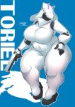  anthro big_breasts boss_monster bovid breasts caprine clothed clothing crossover female gun haydee haydee_(game) hi_res machine mammal ocaritna ranged_weapon robot signature solo text thick_thighs toriel undertale video_games voluptuous weapon white_skin wide_hips 
