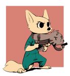  2019 ambiguous_gender anthro arctic_fox barefoot border canid canine carrying cheek_tuft claws clothed clothing coveralls disney duo ear_markings facial_markings fox fuel_(artist) fur_markings gun handgun head_tuft holding_object holding_weapon jack_savage lagomorph leporid mammal markings pistol rabbit ranged_weapon red_background simple_background skye_(zootopia) standing suit toe_claws tuft weapon white_border zootopia 