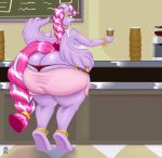  2019 absurd_res anthro badgerben big_butt bracelet braided_hair butt coffee_shop cutie_mark drama_queen_(oc) equid equine fan_character female freckles gold_(metal) hair hi_res jewelry mammal my_little_pony necklace piercing pterippus solo thick_thighs wide_hips wings 