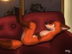  2019 anthro brown_fur butt canid canine canis digital_media_(artwork) disney fox fur green_eyes hi_res inside legs_up lying male mammal mono-fur nick_wilde nude orange_fur paws simple_background smile sofa tan_fur window zootopia 