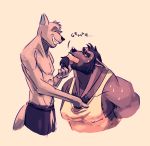  2018 anthro anthro_on_anthro bdsm black_nose bondage bound brian_(qwerty-0) canid canine canis clothed clothing domination duo facial_hair gag hair logan_(qwerty-0) male male_domination mammal nipple_outline qwerty-0 shirt simple_background submissive_male sweat tank_top tape tape_gag topless topwear wolf 