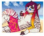  anthro beach beverage board_shorts collar eyewear felid feline girly looking_at_viewer male mammal outside porin seaside smile solo sunglasses 