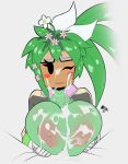  &lt;3 big_breasts blaster_master bodysuit breasts cleavage clothed clothing cum cum_on_breasts cum_on_face duo female flora_fauna flower green_skin hi_res huge_breasts humanoid kanna_(blaster_master) leaf looking_at_viewer male male/female maruzyrukun nipples not_furry one_eye_closed plant rubber sex skinsuit solo_focus tight_clothing titfuck video_games 