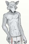  beastars bottomwear canid canine canis capt_hairball clothed clothing hi_res legosi_(beastars) male mammal shorts solo topless wolf 