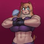  1:1 :3 abs ambiguous_gender animal_humanoid biceps big_breasts blep blood blood_on_face blood_on_hands blue_eyes blush breasts brown_hair canid canid_humanoid canine canine_humanoid cleavage clothed clothing dog_humanoid felicia_(krekk0v) female female_focus gloves hair hi_res huge_breasts humanoid krek krekk0v machine mammal mammal_humanoid midriff muscular muscular_female navel robot solo_focus studded_gloves tailwag tongue tongue_out white_hair 