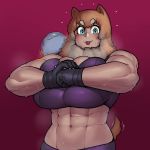  1:1 :3 abs ambiguous_gender animal_humanoid biceps big_breasts blep blue_eyes blush breasts brown_hair canid canid_humanoid canine canine_humanoid cleavage clothed clothing dog_humanoid felicia_(krekk0v) female female_focus gloves hair hi_res huge_breasts humanoid krek krekk0v machine mammal mammal_humanoid midriff muscular muscular_female navel robot solo_focus studded_gloves sweat tailwag tongue tongue_out white_hair 