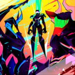  3boys body_armor claws gradient gradient_background gueira helmet horned_helmet lio_fotia mad_burnish male_focus meis_(promare) multiple_boys promare yojigazou 