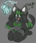  &lt;3 2018 ambiguous_gender anthro bell_collar big_hands bra breasts clothing collar cute_fangs domestic_cat duo felid feline felis female floating green_eyes grey_background hair hi_res inner_ear_fluff kdhynamo kneeling long_hair mammal multicolored_hair navel open_mouth pigtails simple_background smile spirit tharkis thick_thighs two_tone_hair underwear wide_hips wisp_(tharkis) 