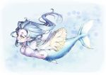  blue_hair breasts long_hair mermaid nishinomiya_sakuko original pointed_ears yellow_eyes 