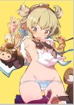  1girl animal_ears blonde_hair blush caburi cup hair_ornament highres light_brown_hair monkey multicolored multicolored_eyes open_mouth panties underwear 