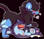  2019 absurd_res animal_genitalia backsash balls blue_eyes blush digital_media_(artwork) duo eeveelution erection felid feral fur hair hi_res hindpaw luxray male male/male mammal nintendo open_mouth pawpads paws penis penis_size_difference pok&eacute;mon pok&eacute;mon_(species) red_eyes sex simple_background size_difference smile tail_sex tailjob teeth tongue tongue_out vaporeon video_games 