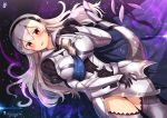  arm_across_waist armor blue_cape blush cape chinchongcha dragon_tail eyebrows_visible_through_hair female_my_unit_(fire_emblem_if) fire_emblem fire_emblem_heroes fire_emblem_if gloves hairband highres juliet_sleeves long_hair long_sleeves looking_at_viewer my_unit_(fire_emblem_if) open_mouth panties pantyshot pointy_ears puffy_sleeves red_eyes sweat tail thigh_gap thighs underwear 
