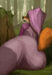  2019 anthro black_eyebrows black_nose canid canine clothed clothing detailed_background digital_media_(artwork) digital_painting_(artwork) disney dress eyebrows female forest fox foxovh fully_clothed fur headdress hi_res looking_at_viewer looking_back lying maid_marian mammal multicolored_fur on_side orange_eyes orange_fur orange_tail outside pink_clothing pink_dress pinup pose robin_hood_(disney) smile solo tree two_tone_fur white_fur 
