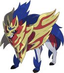  armored_animal blue_fur full_body mane no_humans official_art pokemon pokemon_(creature) pokemon_(game) pokemon_swsh standing transparent_background wolf yellow_eyes zamazenta 