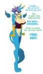  angry anthro anthrofied areola avian big_breasts blue_eyes blush bow breasts cleavage clenched_teeth clothed clothing dialogue dickgirl english_text friendship_is_magic gallus_(mlp) gryphon intersex jrvanesbroek my_little_pony nipple_outline penis pose solo standing teeth text 