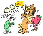  ? anthro anthrofied apple apple_and_onion applejack_(mlp) crossover death english_text equid equine eyewear food food_creature friendship_is_magic fruit glasses group horse mammal my_little_pony onion plant simple_background tears text tokyotoyy2k vegetable white_background 