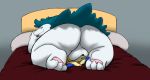 2019 alternate_color ambiguous_gender backsack ball_nuzzling balls bed big_butt blep butt duo feral floatzel half-closed_eyes hi_res looking_back lying male male/ambiguous mammal nintendo on_bed on_front on_top pok&eacute;mon pok&eacute;mon_(species) raster_dreams size_difference these_aren&#039;t_my_glasses tongue tongue_out typhlosion video_games 