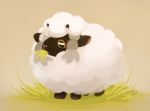  black_eyes brown_background eating english_commentary full_body gen_8_pokemon grass horns no_humans pokemon pokemon_(creature) sheep simple_background solo standing wonderarium wooloo yellow_sclera 