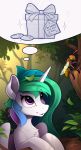  2019 ambiguous_gender arthropod day detailed_background duo equid female feral forest friendship_is_magic green_eyes hair horn hymenopteran insect mammal multicolored_hair my_little_pony outside pink_eyes princess_celestia_(mlp) tree wasp winged_unicorn wings yakovlev-vad 