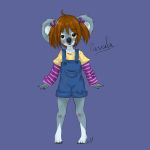  anthro brown_eyes brown_hair child clothed clothing cub female fully_clothed fur grey_fur hair koala mammal marsupial overalls pauala sa-chat simple_background solo vombatiform young 