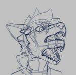  ambiguous_gender anthro canid canine grey_background headshot line_art male mammal monochrome multi_mouth multifur open_mouth scribblebeast simple_background sketch solo what 
