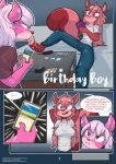  2019 anthro brother brother_and_sister clothed clothing comic dialogue digital_media_(artwork) duo english_text female fur hair long_hair magic_the_gathering male mammal multicolored_fur pink_eyes pink_fur pink_nose pouting profanity ratcha_(artist) red_fur rodent sciurid sibling sister smile text two_tone_fur 