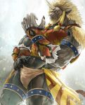  2016 abs anthro armor beard biran black_fur blonde_mane clothing facial_hair felid final_fantasy final_fantasy_x fingernails frown fur hand_on_hip horn looking_at_viewer male mammal mane muscular muscular_male nails navel ronso sharp_nails sky_(artist) square_enix underwear video_games yellow_eyes 