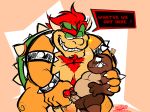  2019 anthro blush body_hair bowser chest_hair clothed clothing digital_media_(artwork) duo erection goomba hair happy_trail horn humanoid humanoid_penis koopa male male/male mario_bros nintendo penis scalie spikes torquewintress underwear video_games 