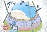  azuma_minatsu breaking dynamax emphasis_lines gameplay_mechanics giant growth no_humans pokemon pokemon_(game) pokemon_swsh simple_background solid_oval_eyes stadium wailord white_background 