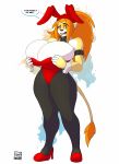  big_breasts breasts bunny_costume costume dialogue felid female huge_breasts lion lionalliance mammal pantherine solo 