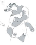  4_arms anthro badger borges borges_(aoba) confusion crossed_arms line_art male mammal multi_arm multi_limb multifur mustelid musteline nude 