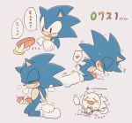  &lt;3 blue_body blue_fur blush clothing cum digital_media_(artwork) eulipotyphlan eyes_closed food fur gloves hedgehog hot_dog japanese_text legwear mammal masturbation orgasm penis socks sonic_(series) sonic_the_hedgehog speech_bubble text translation_request ぶけ 