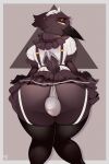  absurd_res anthro avian bedroom_eyes bent_over bent_over_table big_butt bird bulge butt clothing corvid corvus_(genus) crow freckles freckles_on_butt half-closed_eyes hi_res huge_butt legwear maid_apron maid_headdress maid_uniform male narrowed_eyes oscine passerine presenting presenting_hindquarters punkypanda seductive simple_background smile smirk smug smug_face smug_grin solo stockings thick_thighs underwear uniform upholstery wide_hips 