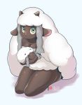  2019 anthro anthrofied blush bovid breasts caprine cleavage clothed clothing female holding_object inanimate_object looking_at_viewer mammal nintendo plushie pok&eacute;mon pok&eacute;mon_(species) pok&eacute;morph rilex_lenov simple_background solo video_games wooloo 