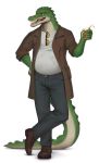  alcohol alligator alligatorid anthro beer beverage clothed clothing cregon crocodile crocodilian crocodylid darkesthound eyewear footwear fully_clothed glass jeans male open_maw pants pose reptile scalie shoes simple_background smile sunglasses teeth white_background 