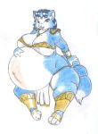  big_breasts breasts canid canine danellz female fox krystal looking_at_viewer mammal nintendo open_mouth pregnant simple_background sitting solo star_fox video_games white_background 