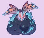 2others artist_name chibi closed_eyes crispyfrites fangs glowing godzilla godzilla:_king_of_the_monsters godzilla_(series) grey_background moth_wings mothra mothra_(godzilla:_king_of_the_monsters) multiple_others simple_background sleeping spiked_tail spines tail wings 