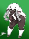  5_fingers anthro big_breasts bovid breasts caprine female jyto looking_at_viewer mammal nintendo pigtails pok&eacute;mon pok&eacute;mon_(species) signature slightly_chubby solo video_games wool wooloo 