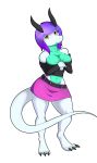  2019 anthro big_breasts bottomwear breasts cleavage clothed clothing digital_media_(artwork) dragon female hair horn humanoid mammal scalie skirt solo standing standing_tough sweater topwear 
