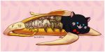  ambiguous_gender banana bananya bananya_(species) basiliskfree blue_eyes blush bow_tie domestic_cat felid feline felis food food_creature fruit fur gore hybrid mammal open_mouth plant smile solo what 