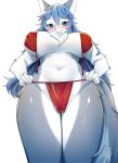  anthro bangs big_breasts bikini black_nose blue_eyes blue_hair blush breasts camel_toe canid canine chest_tuft clothing corin countershade_legs countershade_tail countershade_torso countershading curvaceous digital_media_(artwork) eyebrows female fur grey_fur grey_tail hair kemono long_hair looking_at_viewer mammal multicolored_fur multicolored_tail navel nipple_outline red_bikini red_clothing simple_background smile solo swimwear translucent translucent_hair tuft two_tone_fur undressing white_background white_countershading white_fur white_tail 
