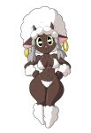  2019 anthro anthrofied big_breasts bovid breasts caprine clothed clothing ear_piercing female fur horn looking_at_viewer mammal nintendo piercing pink_nose pok&eacute;mon pok&eacute;mon_(species) pok&eacute;morph short_stack simple_background solo tansau video_games wool wooloo 