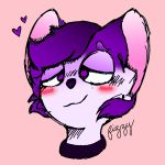  2019 ambiguous_gender anthro blush canid canine canis collar domestic_dog eyebrows fizziestofpops.exe fur hair headshot hi_res husky james_(mrpeanutboy) mammal naughtiestofcuties.exe nordic_sled_dog pink_fur portrait profile purple_eyebrows purple_eyes purple_fur purple_hair purple_nose simple_background solo spitz white_fur 