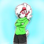  2019 angry anthro anthrofied canid clothed clothing crossed detailed digital_media_(artwork) fan_character fully_clothed fur hair hi_res invalid_tag lycanroc male mammal midnight_lycanroc nintendo pankanchan pok&eacute;mon pok&eacute;mon_(species) pok&eacute;morph simple_background solo standing sweater topwear video_games 