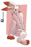  2019 anthro balls barefoot digital_media_(artwork) feet fur half-erect hi_res humanoid_penis lagomorph long_ears looking_at_viewer male mammal negger nintendo nude paws penis pok&eacute;mon pok&eacute;mon_(species) scorbunny simple_background sitting smile soles solo teeth toes uncut video_games white_fur 