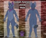  2019 anthro canid canine canis cobalt_azerion digital_media_(artwork) feet fur grumpy_griffin_creations_(artist) jackal looking_at_viewer male mammal model_sheet nude plantigrade simple_background smile solo standing 