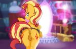  2019 animal_genitalia animal_pussy anus butt clitoral_winking clitoris equestria_girls equid equine_pussy female feral hair horn inside looking_at_viewer looking_back mammal multicolored_hair my_little_pony portal pussy smile solo succubi_samus sunset_shimmer_(eg) two_tone_hair unicorn 