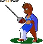  animated batartcave breasts brown_fur brown_hair countershading countershading_torso female fur green_eyes hair loop lutrine mammal melee_weapon mustelid pink_nose rapier side_view solo standing sword tan_countershading weapon 