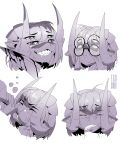  &lt;3 &lt;3_eyes 2018 absurd_res bottle demon disgust drinking egocider expression_sheet eyewear glasses hi_res holding_object horn humanoid ismadeus multi_eye not_furry saliva simple_background smile solo white_background 